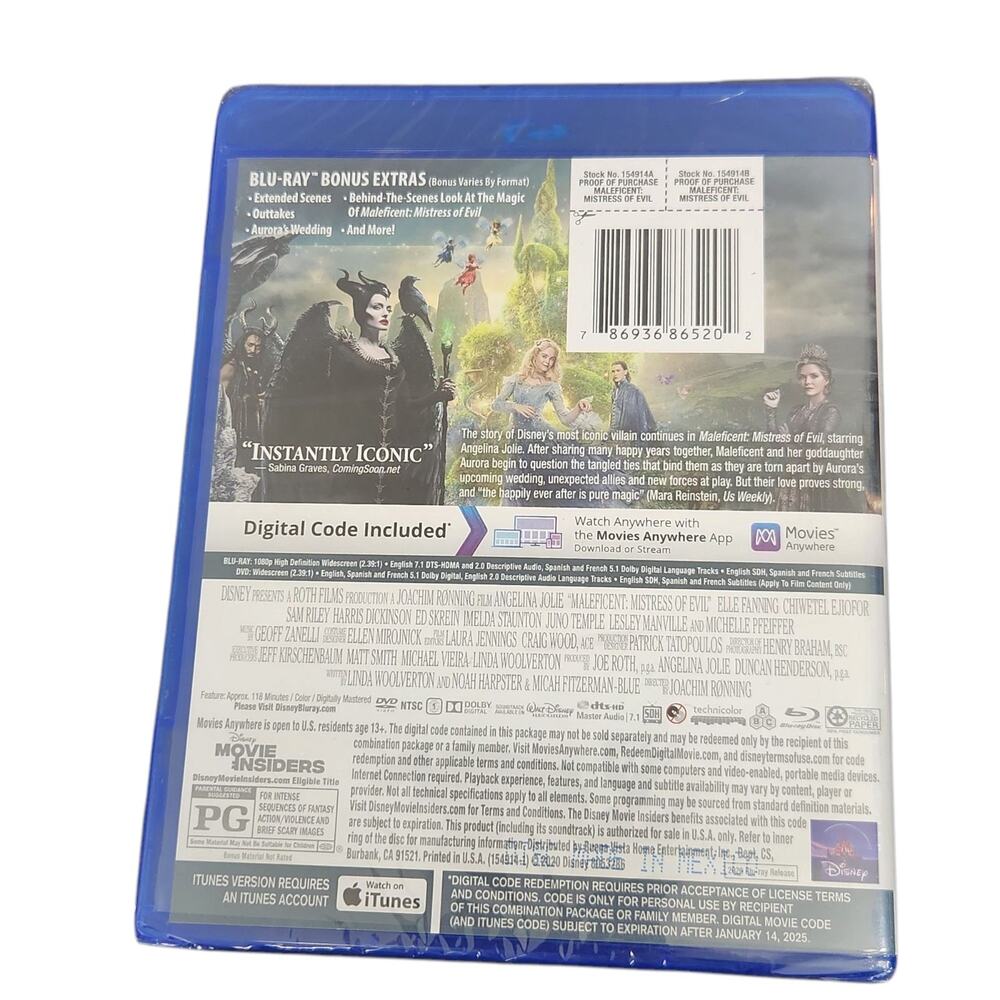 DISNEY'S MALEFICENT MOVIE MISTRESS OF EVIL BLU-RAY ANGELINA JOLIE FACTORY SEALED - Picture 2 of 3